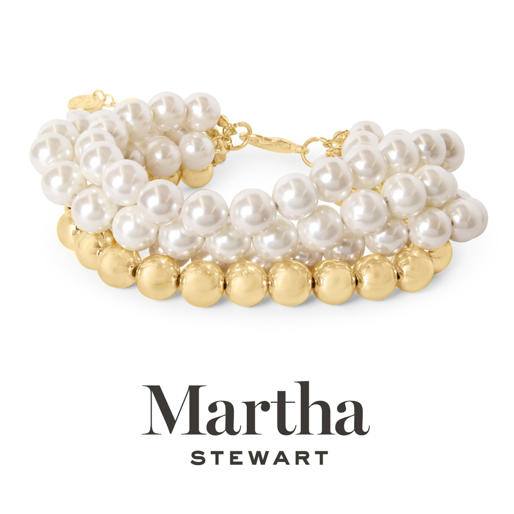 Martha Stewart Four Strand Pearl and Gold Ball Bracelet, 7 Inches For Women